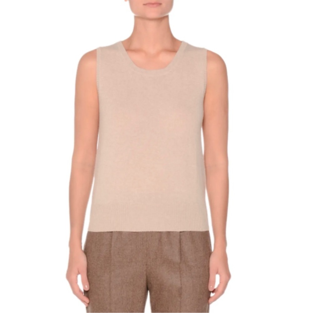 St. John Basics Knit Top Sleeveless Square Neck Sweater Cream white Size L - Picture 1 of 10